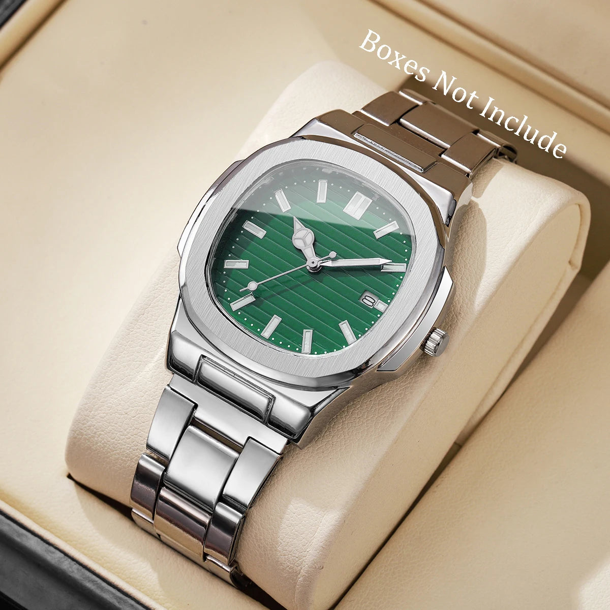 Men Fashion Wristwatches Business Square Dial Stainless Steel Strap Quartz Watch with Calendar For Mens Clock(Without Box)