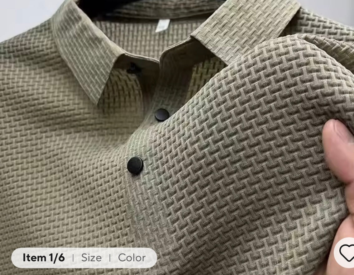 2025 Men's Business Casual Short Sleeved Bone Flower Solid Color POLO Shirt Fashion Breathable Comfortable Summer Versatile Top
