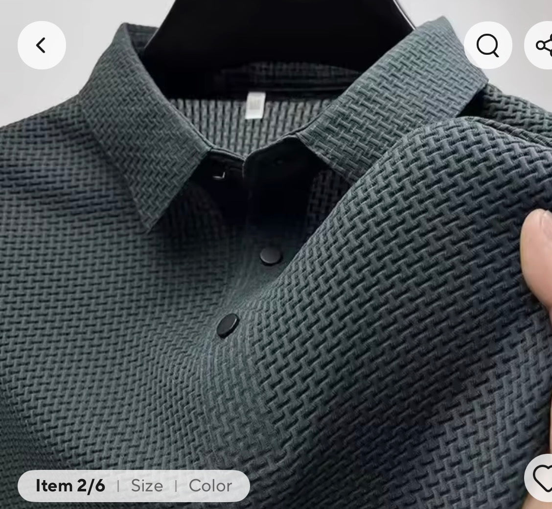2025 Men's Business Casual Short Sleeved Bone Flower Solid Color POLO Shirt Fashion Breathable Comfortable Summer Versatile Top