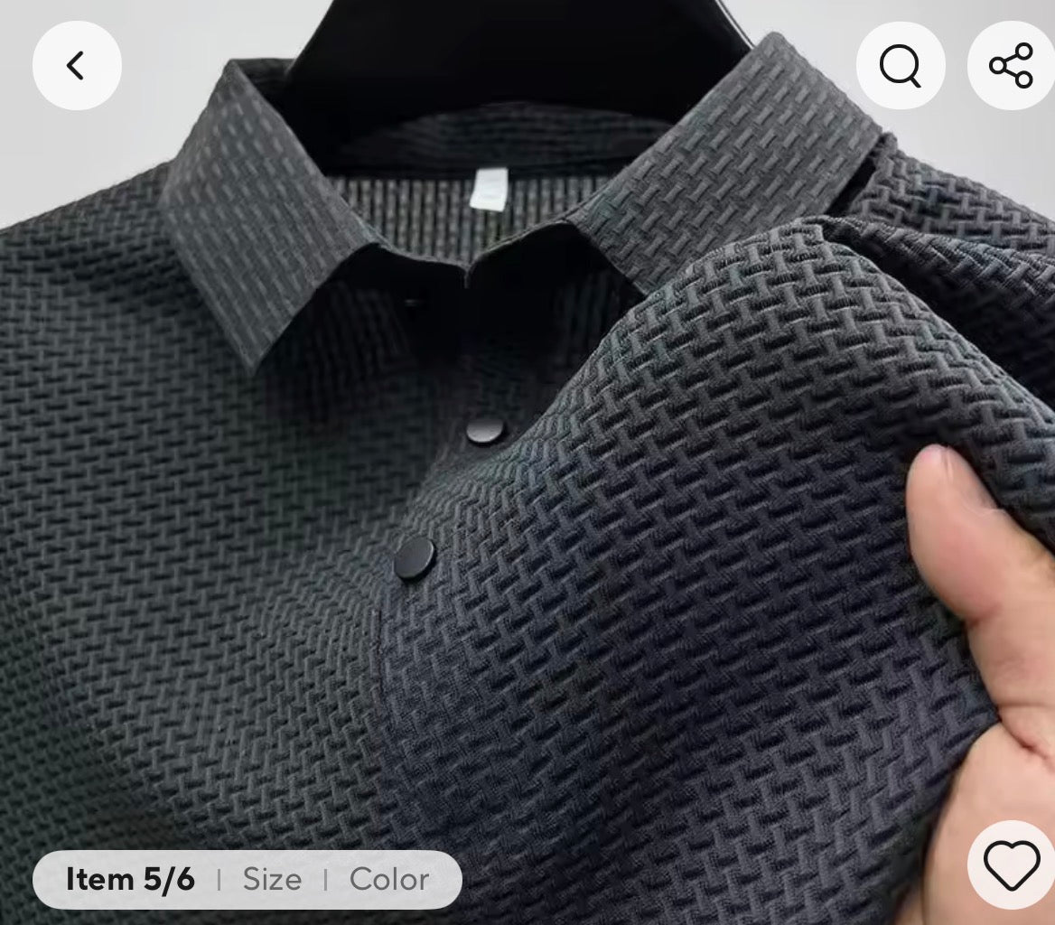 2025 Men's Business Casual Short Sleeved Bone Flower Solid Color POLO Shirt Fashion Breathable Comfortable Summer Versatile Top