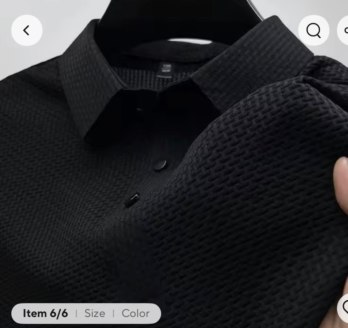 2025 Men's Business Casual Short Sleeved Bone Flower Solid Color POLO Shirt Fashion Breathable Comfortable Summer Versatile Top