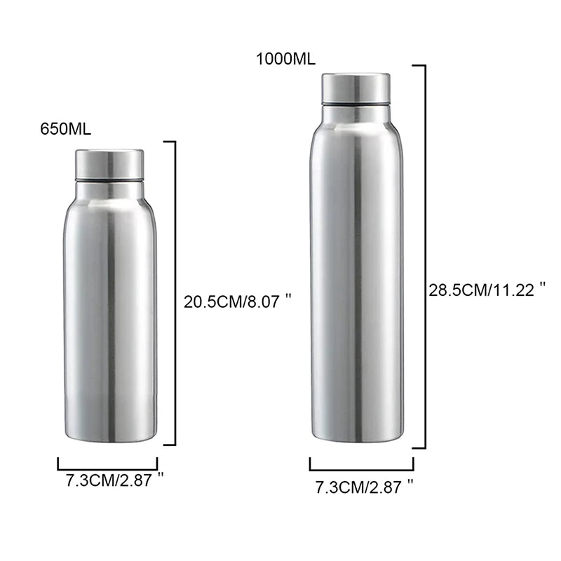 Portable Sports Water Bottle 650ML 1000ML Stainless Steel Single Wall Large Capacity Kettle Outdoor Bicycle Sports Drinking