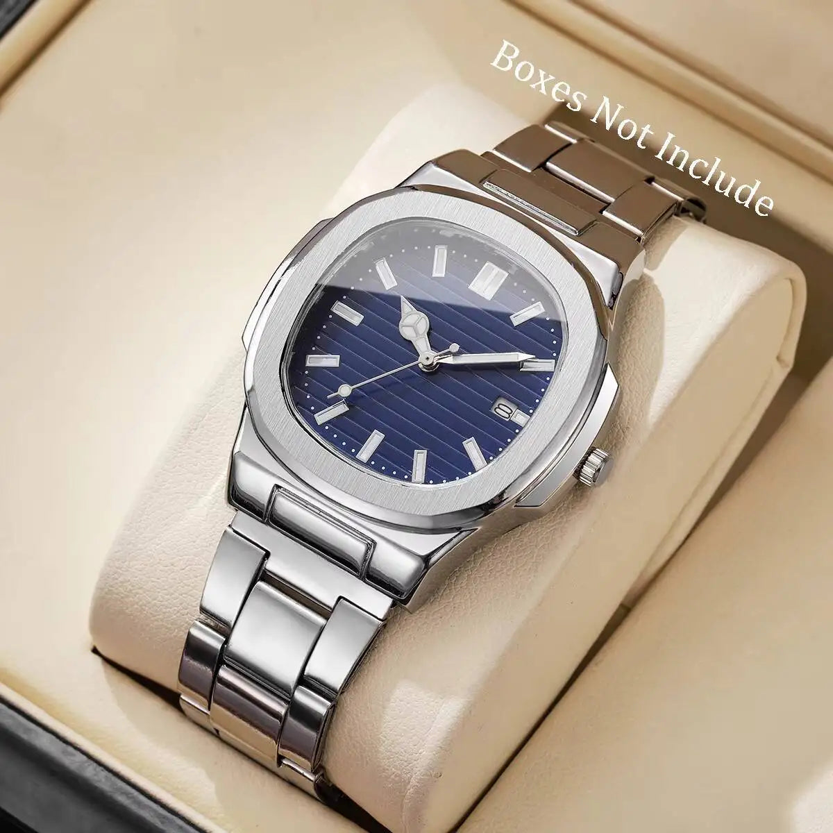 Fashion Square Men Business Watches Luxury Stainless Steel Strap Quartz Watch with Calendar For Mens Clock（Without Box）