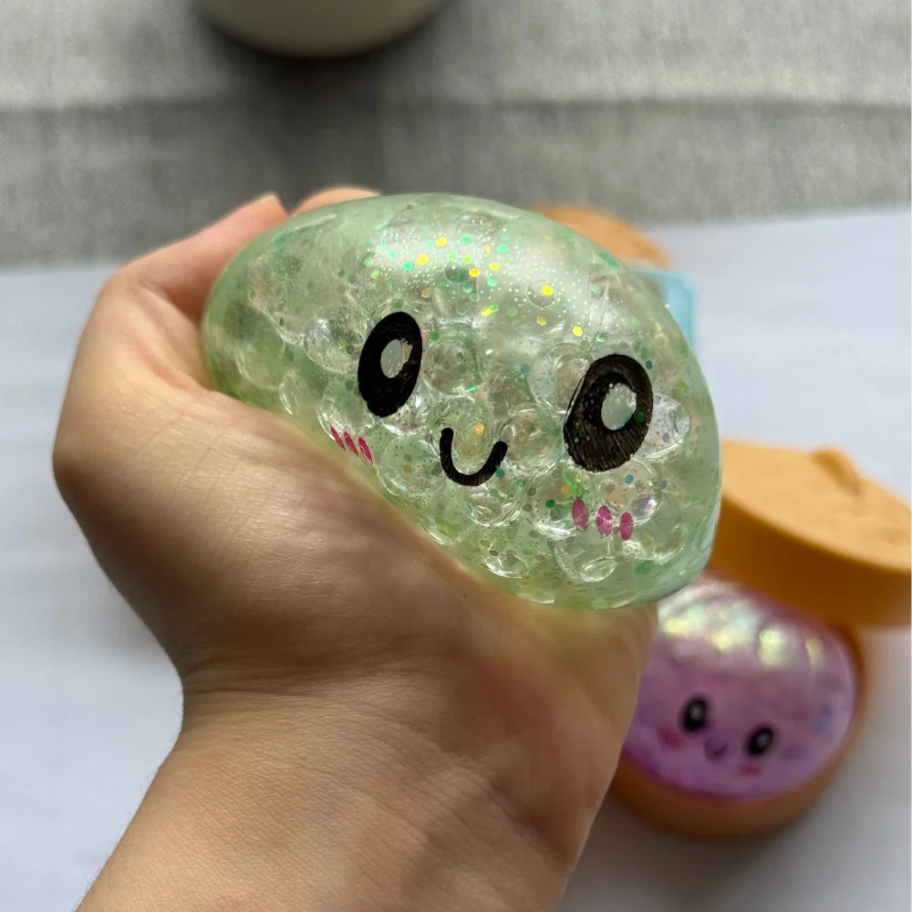 Glitter Dumpling Squishy with Box Dumplings Sensory Steamer Soft TPR Dough Ball for Decompression Fidget Toy Stress Relief Gift
