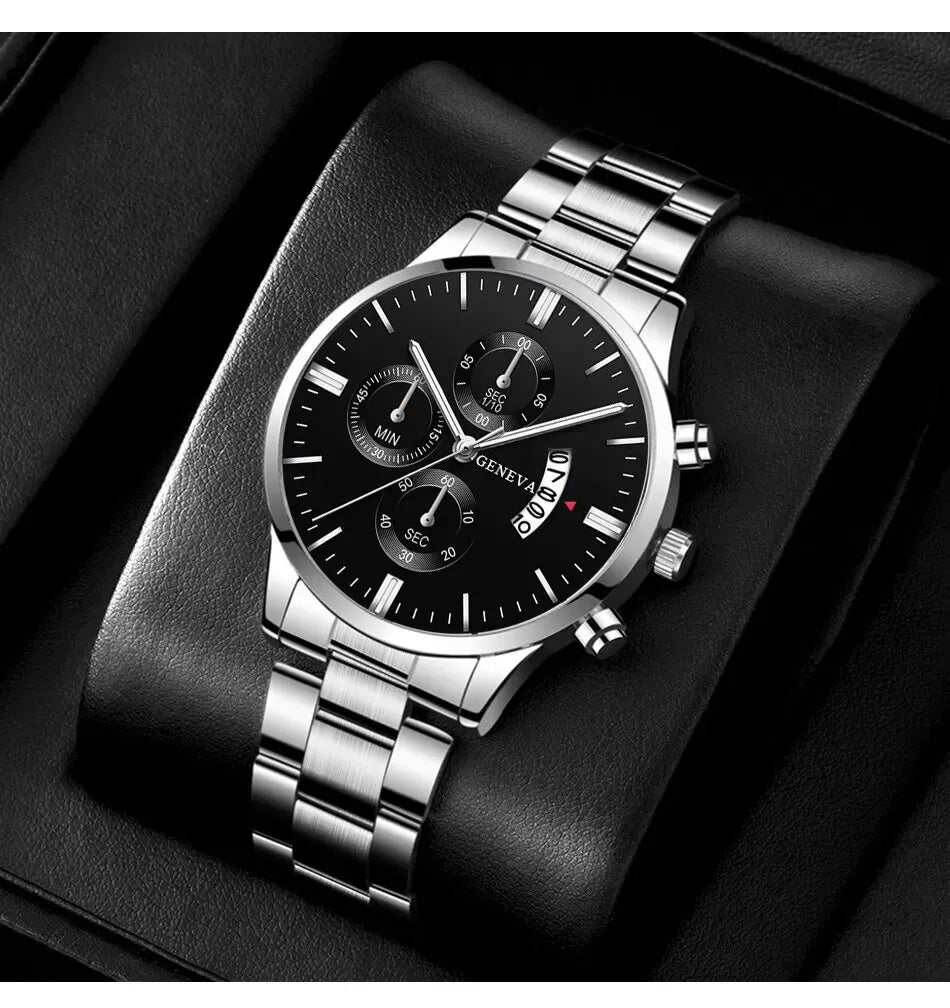 Fashion Mens Watches Luxury Silver Stainless Steel Quartz Wrist Watch Man Business Watch for Men Calendar Clock Reloj Hombre