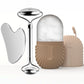 Ice Face Roller Facial Skincare Ice Roller Set, Stainless Steel Facial Roller Gua Sha Face Tool Face Massage Roller Mold Cube