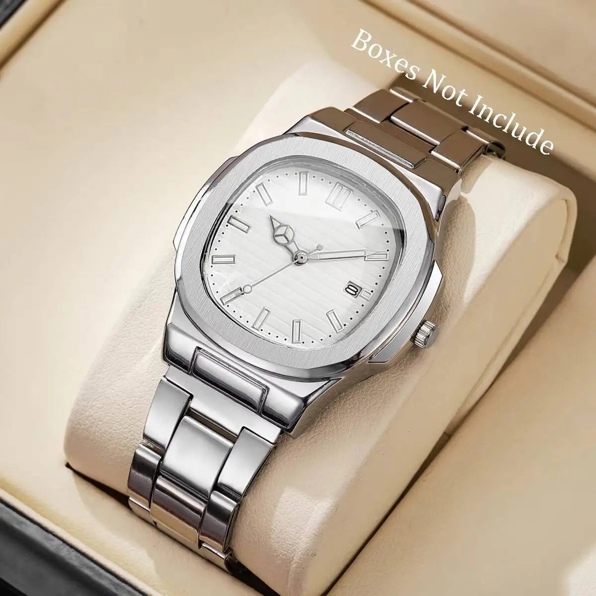 Fashion Square Men Business Watches Luxury Stainless Steel Strap Quartz Watch with Calendar For Mens Clock（Without Box）