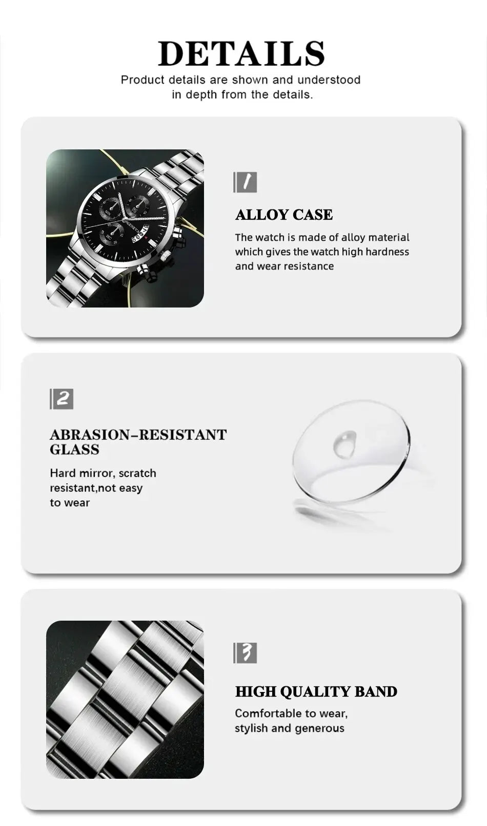 Fashion Mens Watches Luxury Silver Stainless Steel Quartz Wrist Watch Man Business Watch for Men Calendar Clock Reloj Hombre