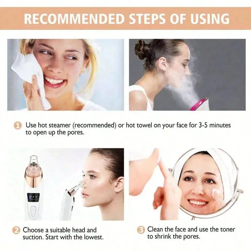 Electric Blackhead Remover Vacuum – Rechargeable Pore Cleaner with 5 Suction Levels for Deep Facial Cleansing