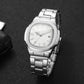 Men Fashion Wristwatches Business Square Dial Stainless Steel Strap Quartz Watch with Calendar For Mens Clock（Without Box）