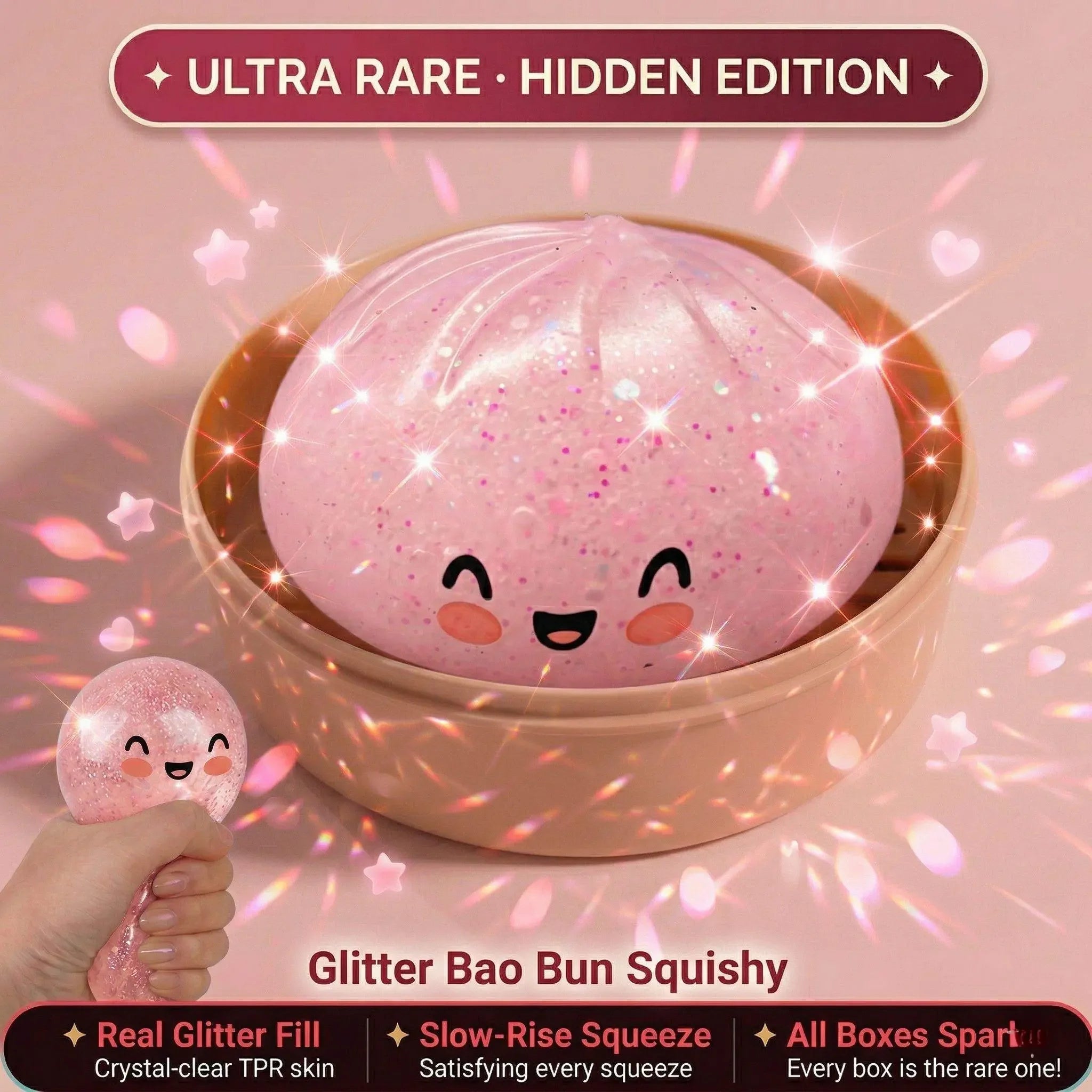 Viral Dumpling Squishy Gold Glitter Hidden Edition Slow Rising Stress Relief Soft Sensory Squeeze Toy Fidget Gift for Kids Adult