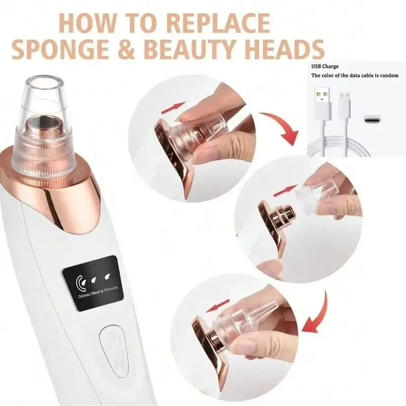 Electric Blackhead Remover Vacuum – Rechargeable Pore Cleaner with 5 Suction Levels for Deep Facial Cleansing
