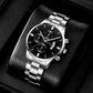 Fashion Mens Watches Luxury Silver Stainless Steel Quartz Wrist Watch Man Business Watch for Men Calendar Clock Reloj Hombre